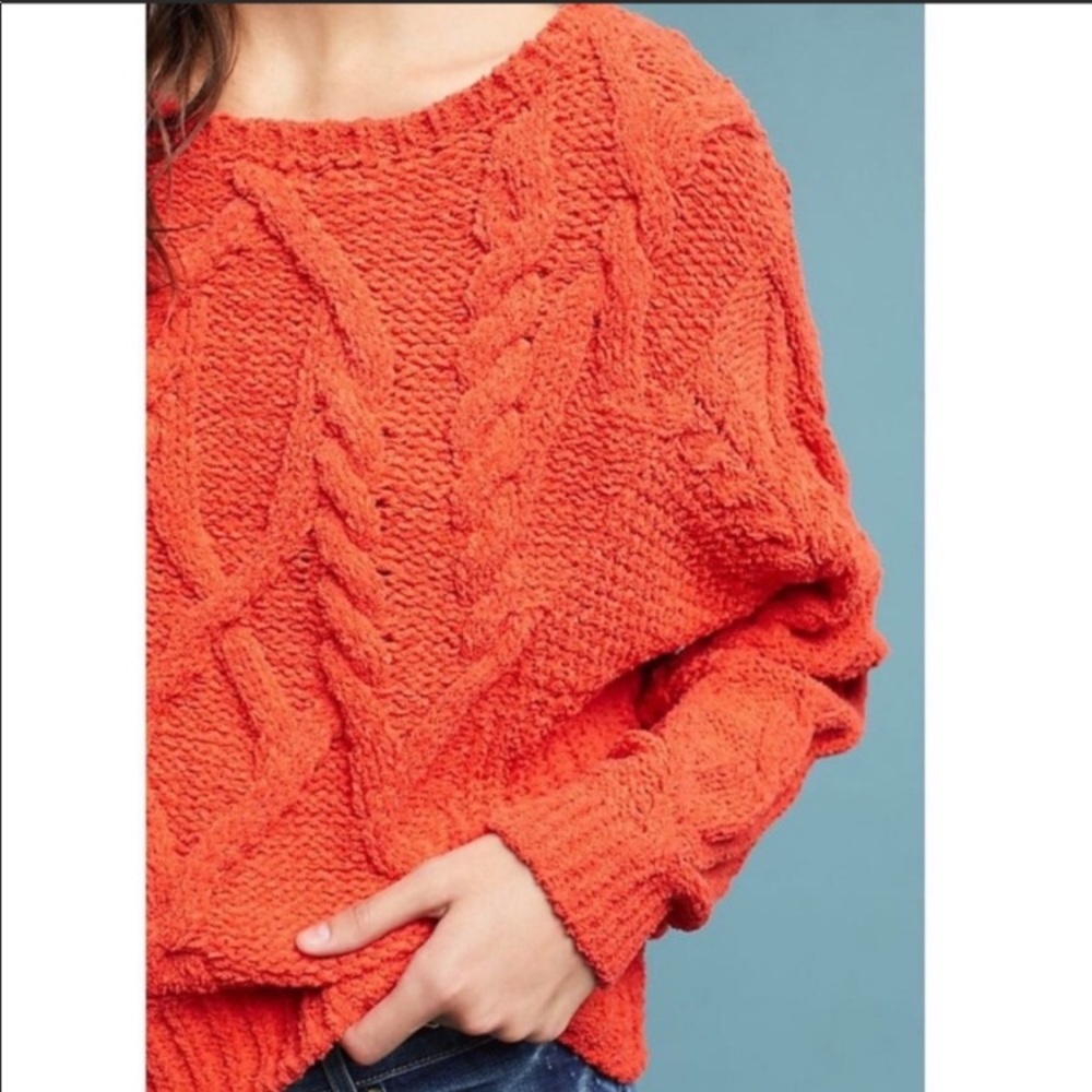 Sleeping On Snow Orange Cable Knit Sweater